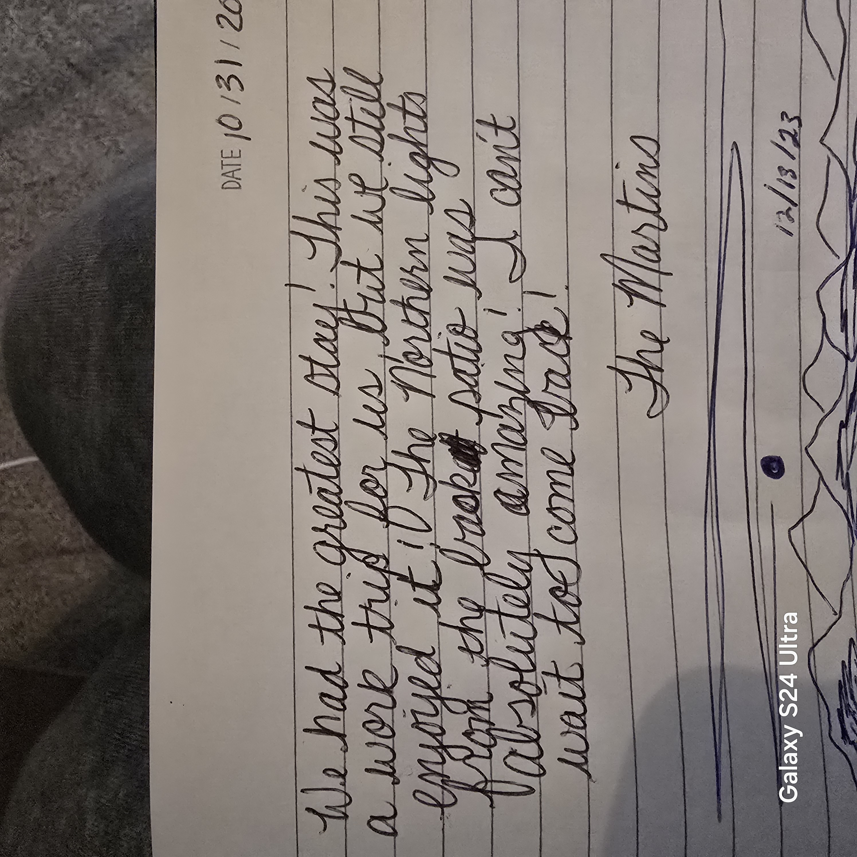 The Martins handwritten note