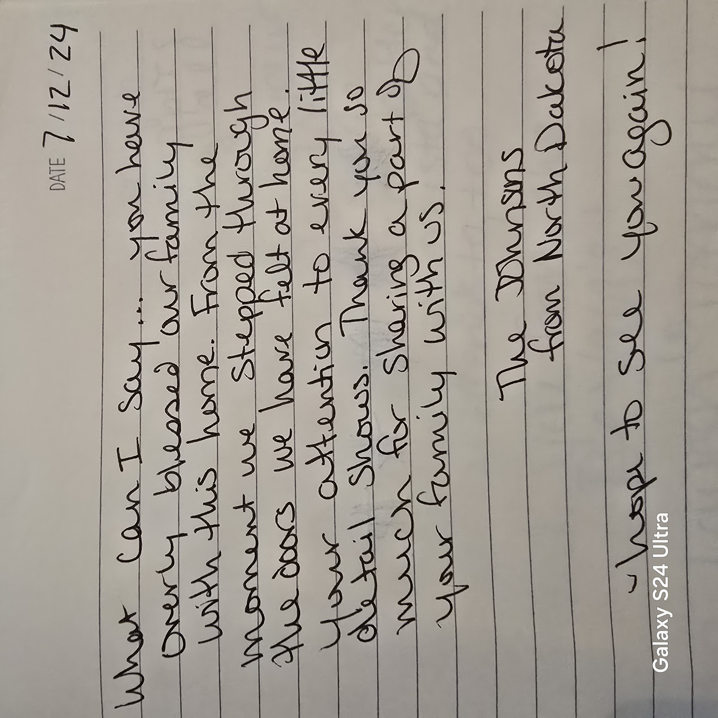 The Johnsons handwritten note