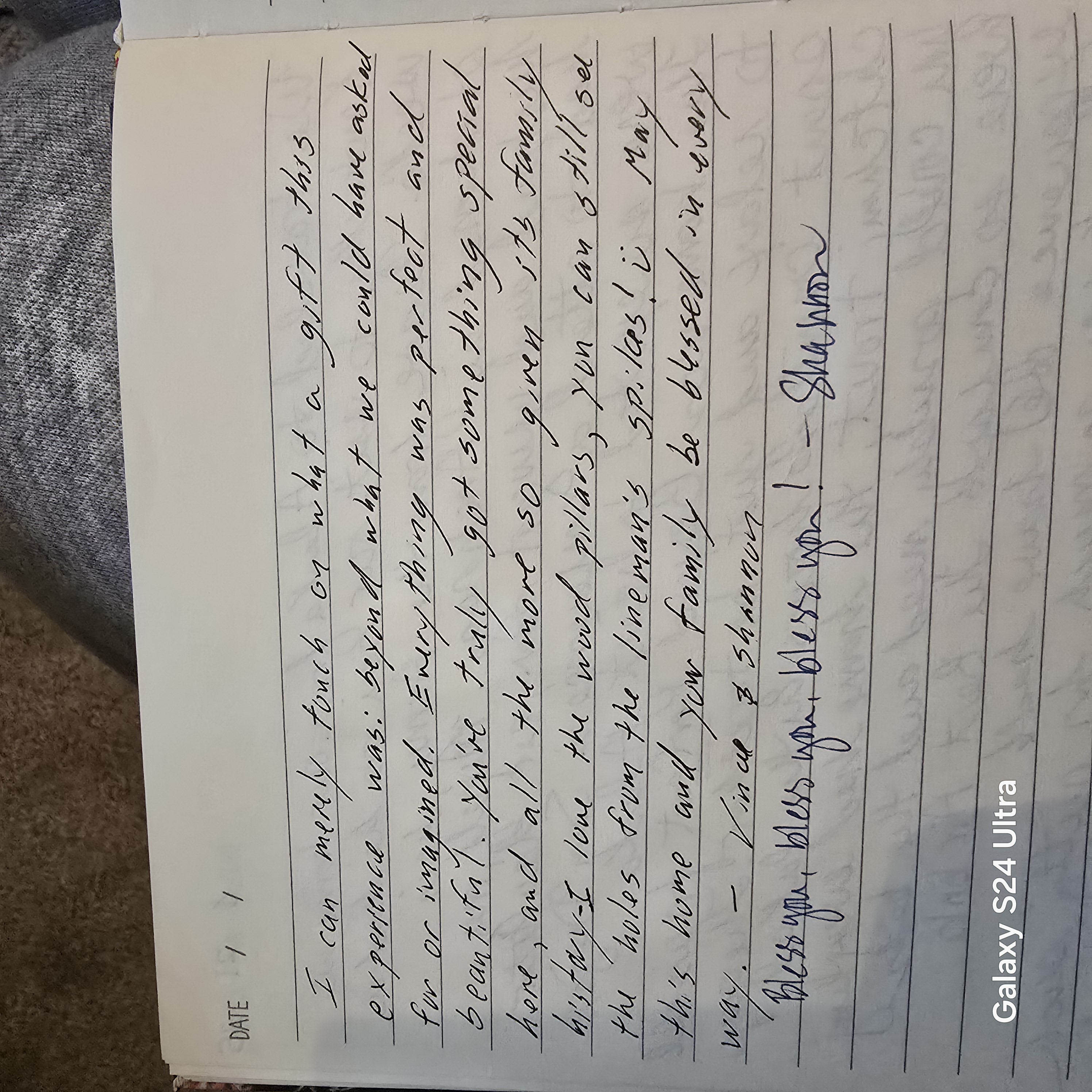 Vince & Shannon handwritten note