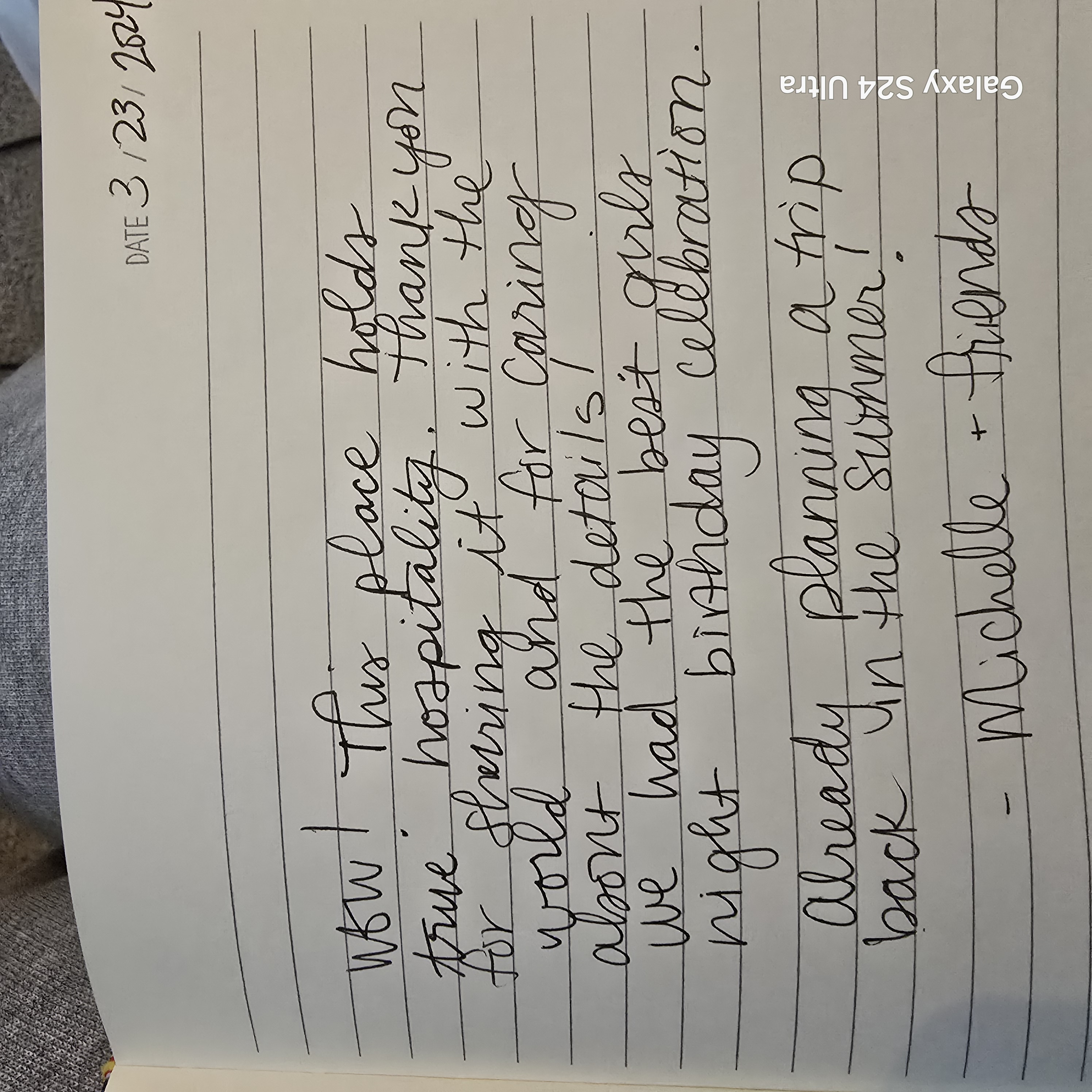 Michelle & Friends handwritten note